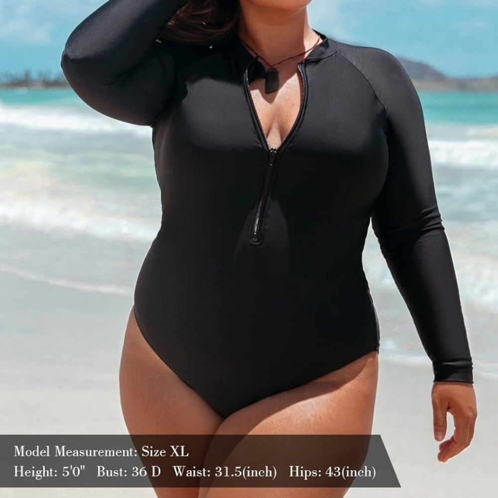 Relleciga XL Black one piece swim suit long sleeve zip up